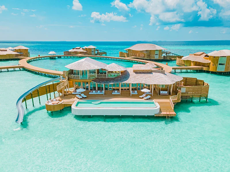 Overwater villa in a tropical lagoon