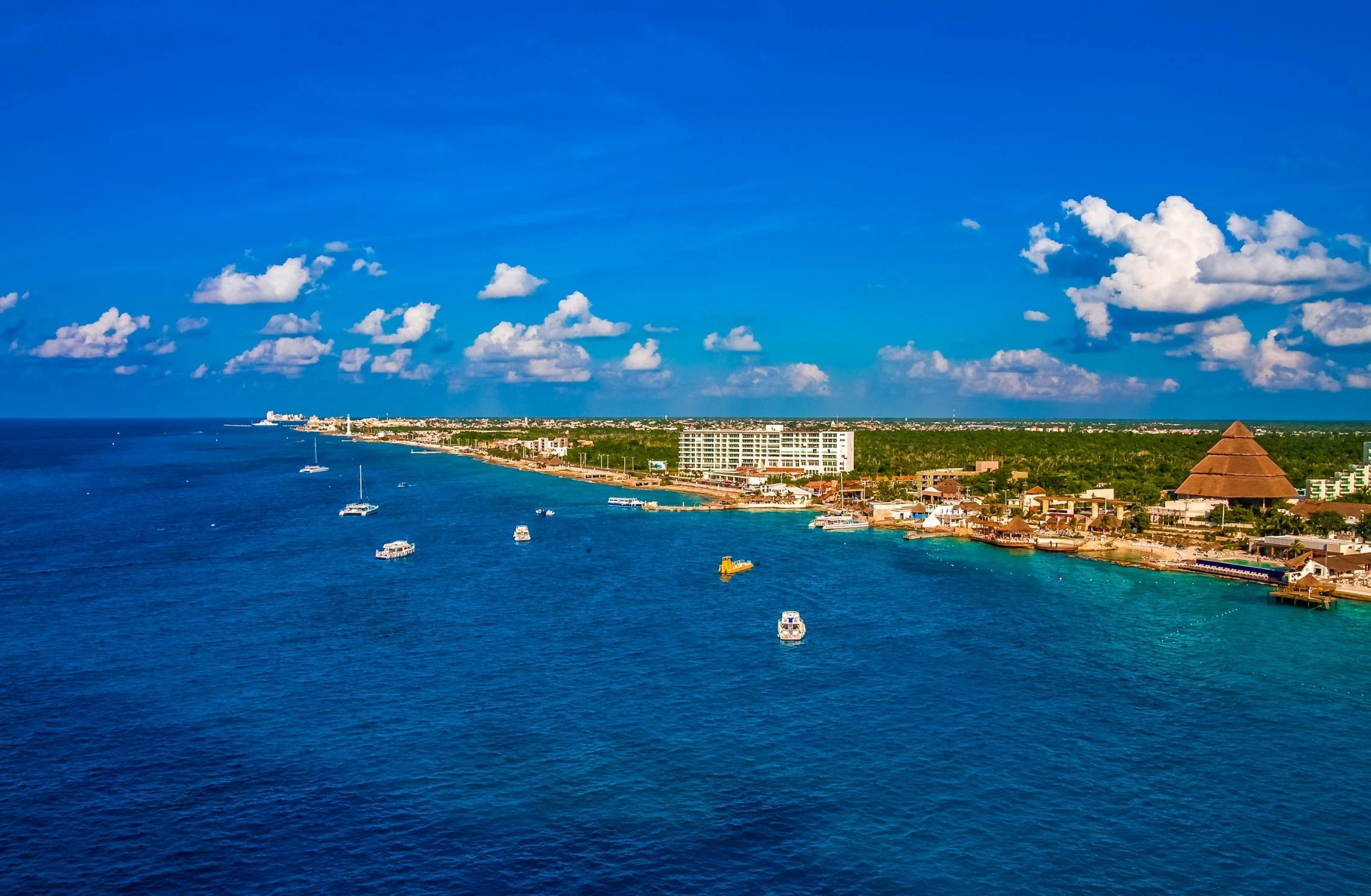 Clear blue water and coral reefs off Cozumel, Mexico