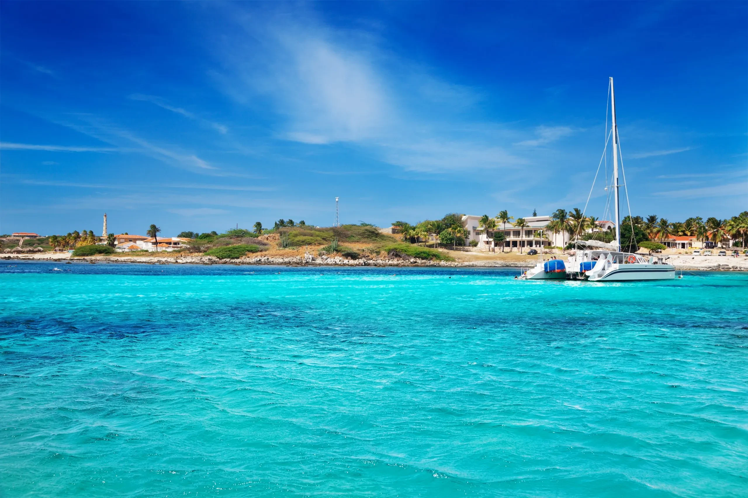 Turquoise Caribbean water and white sand in Aruba