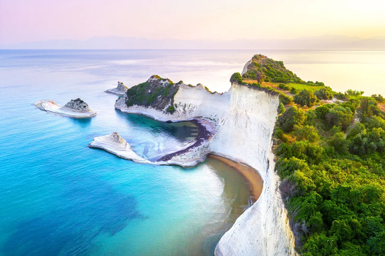 Corfu coastline and blue Ionian Sea